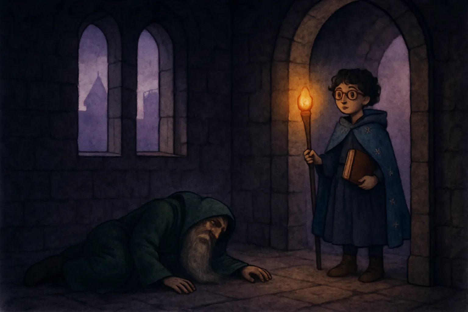 In the mist-wrapped hall of Eldenkeep, Eldon collapses, whispering of a shadowy betrayal, just as Mira arrives.