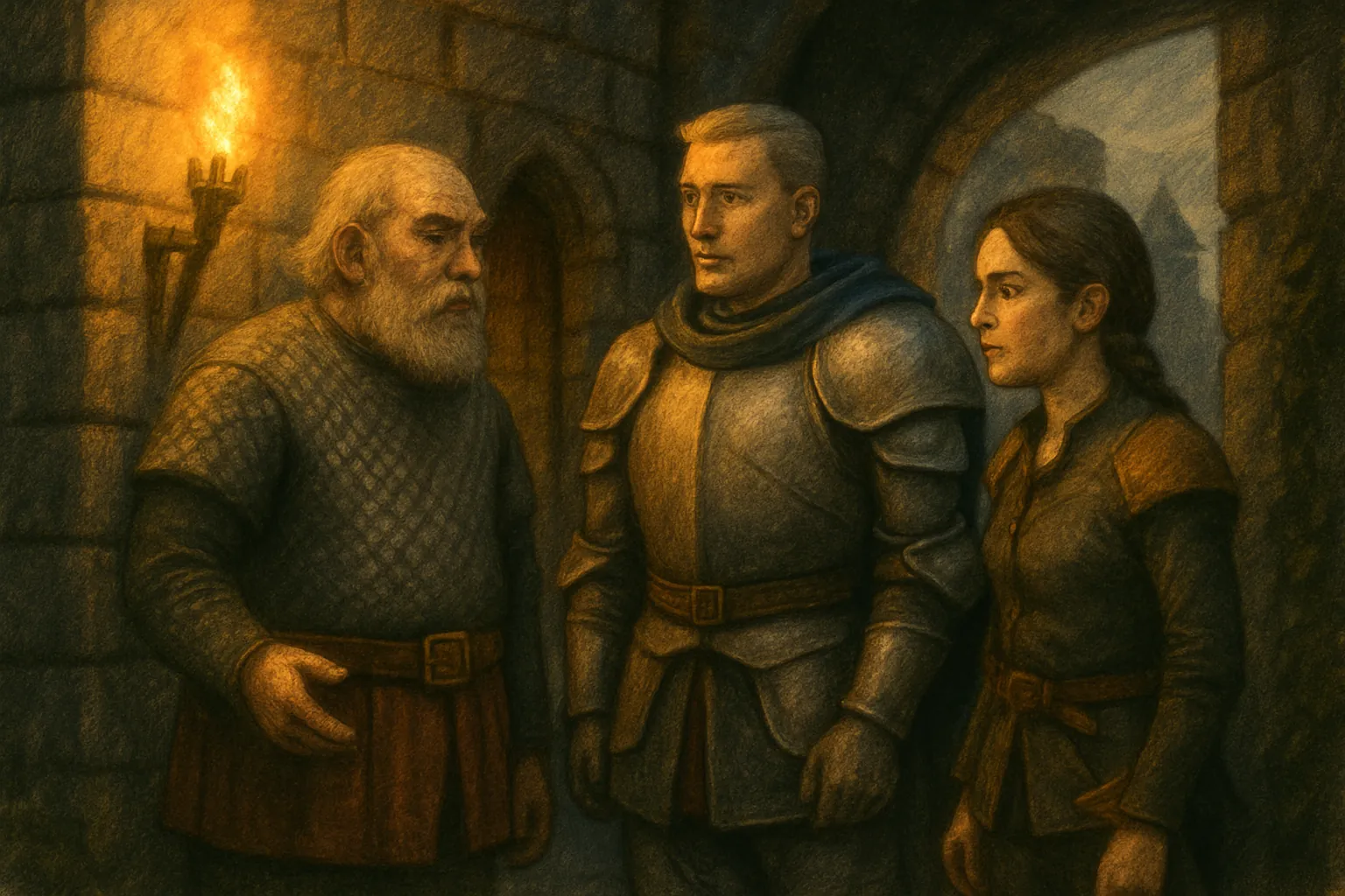 Garron joins Edwin and Lara and tells them he heard strange noises near the castle gate last night.