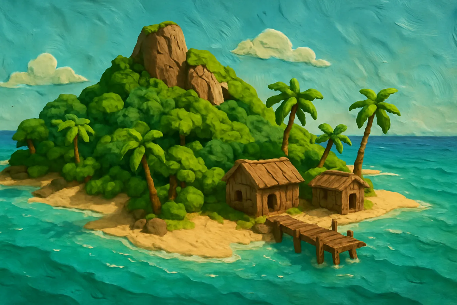 Background painting of A small tropical island serving as a pirate crew's close-knit base.