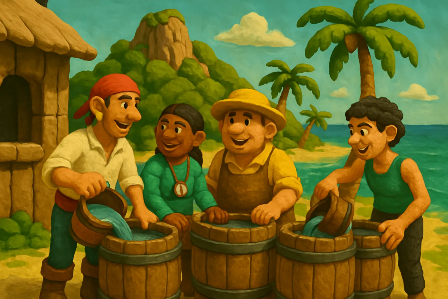 The crew collects fresh water and feels safe again.