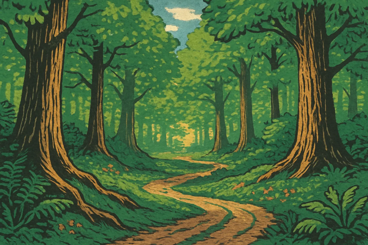 Background painting of A lush forest where four animal friends explore and embark on adventures.