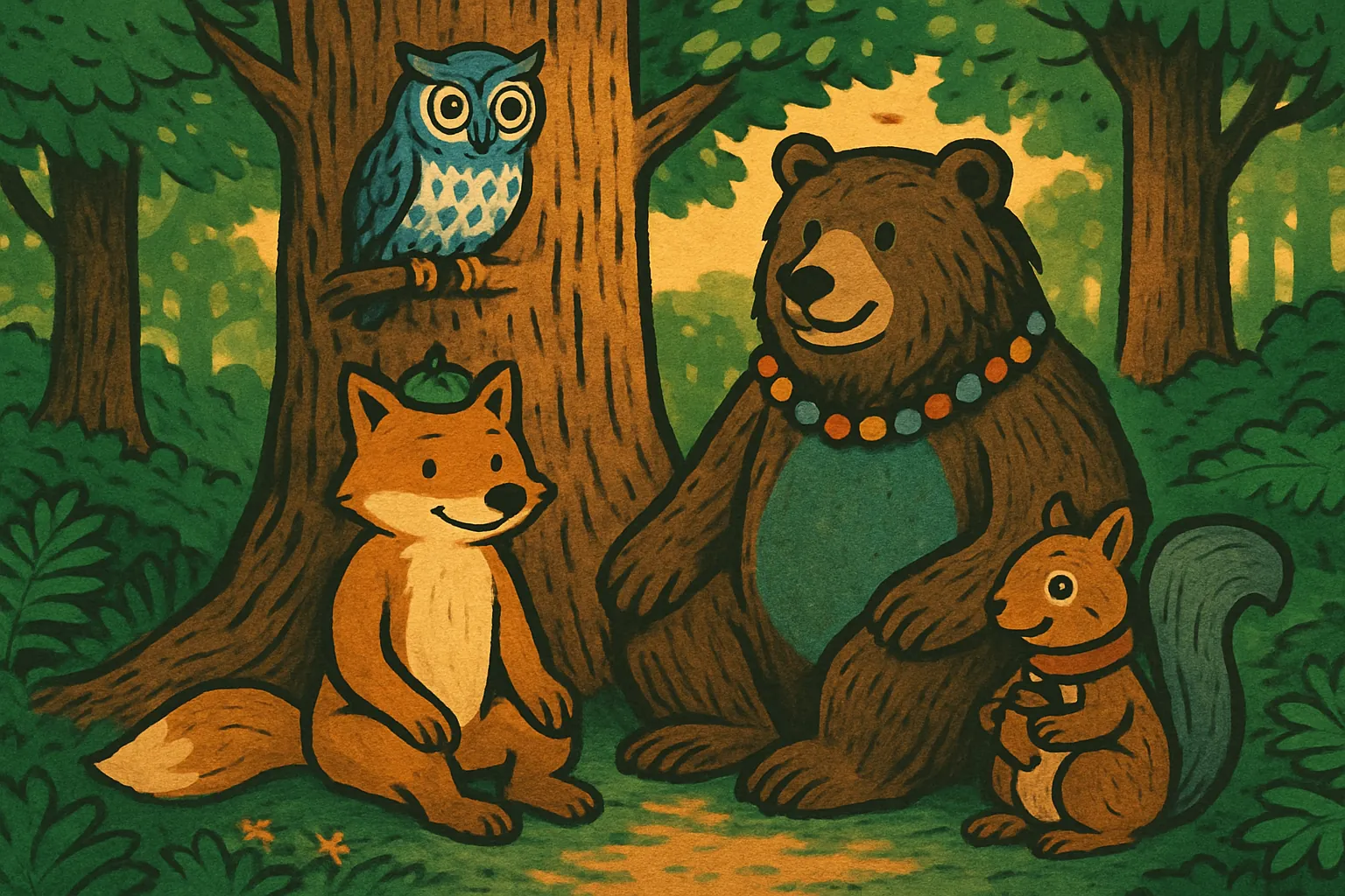 Friends safely return to their favourite place in forest.