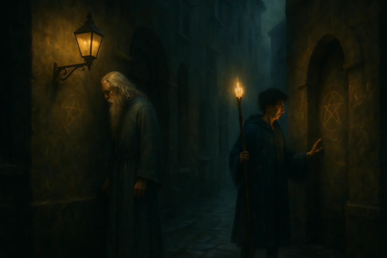Gaspard et Lina cherchent des traces dans les rues couvertes de brume.