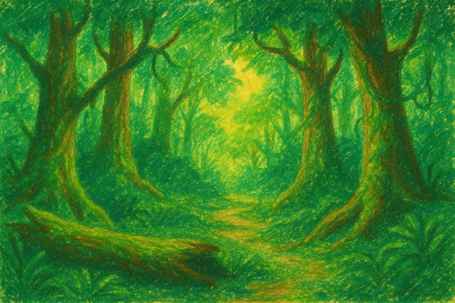 Background painting of A vibrant forest where four animals unite to protect their home.