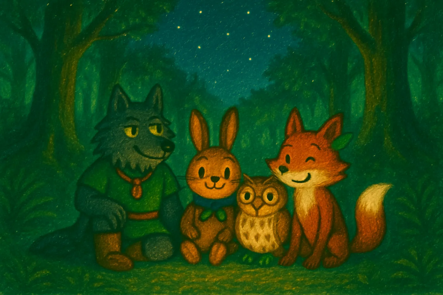 The forest is safe and the friends celebrate together quietly.