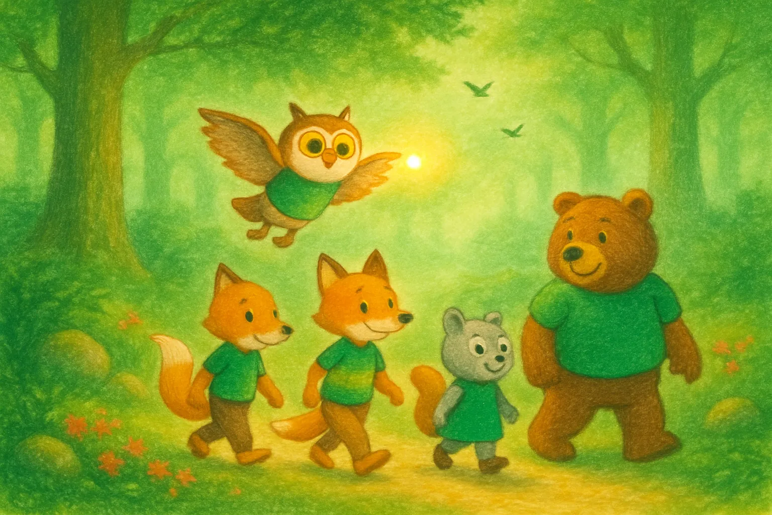 Fée voit une lumière et guide les amis vers un autre endroit.