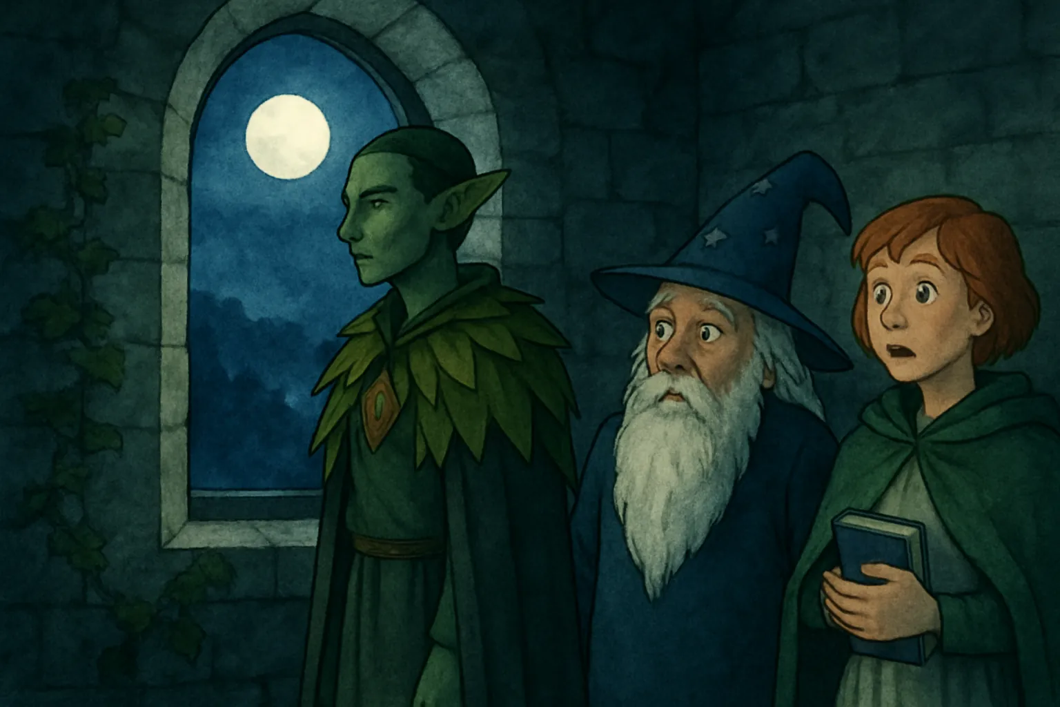 They hear a soft voice. Thorn appears and says he watches to protect.