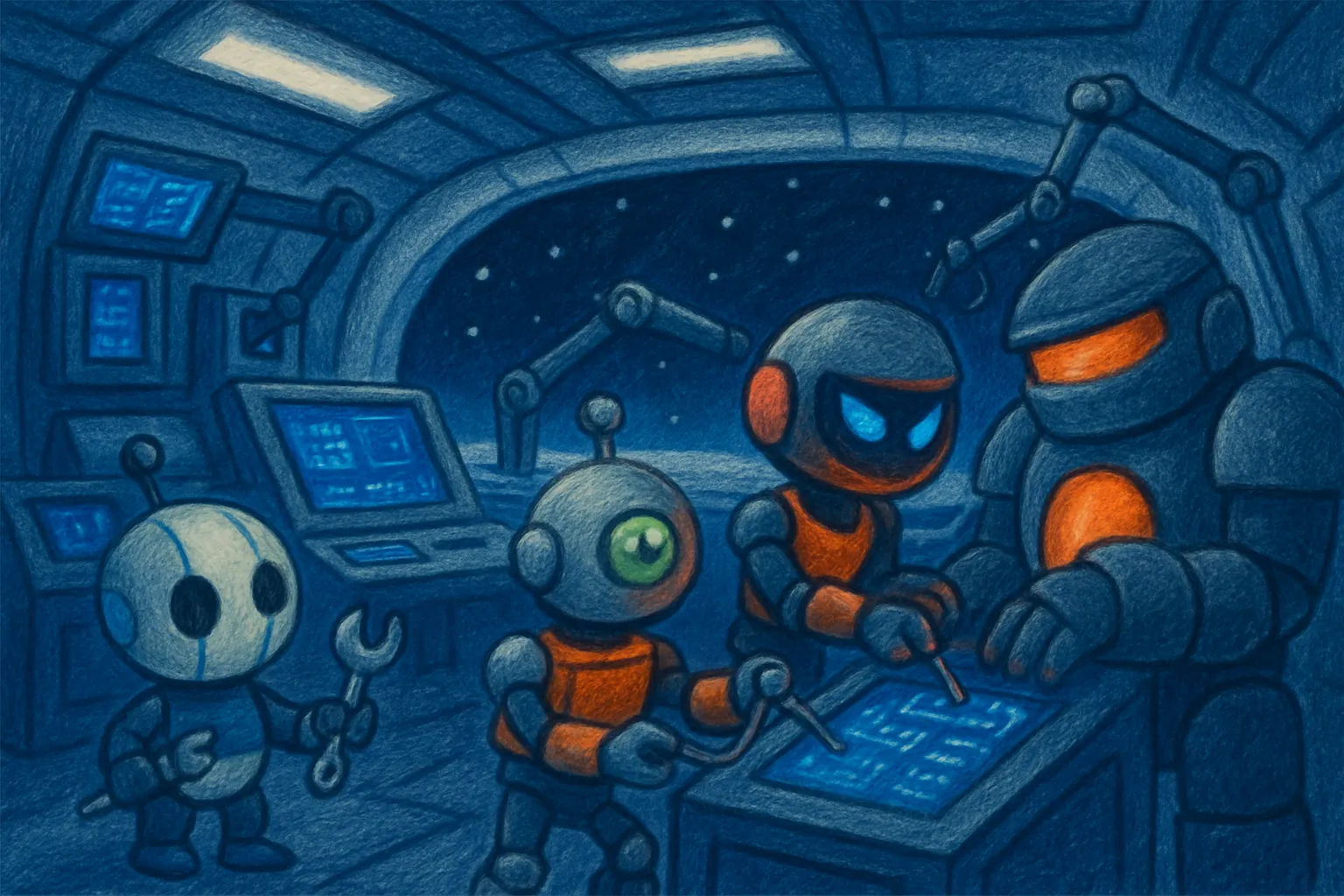 Juntos, usan sus habilidades para reparar el motor.