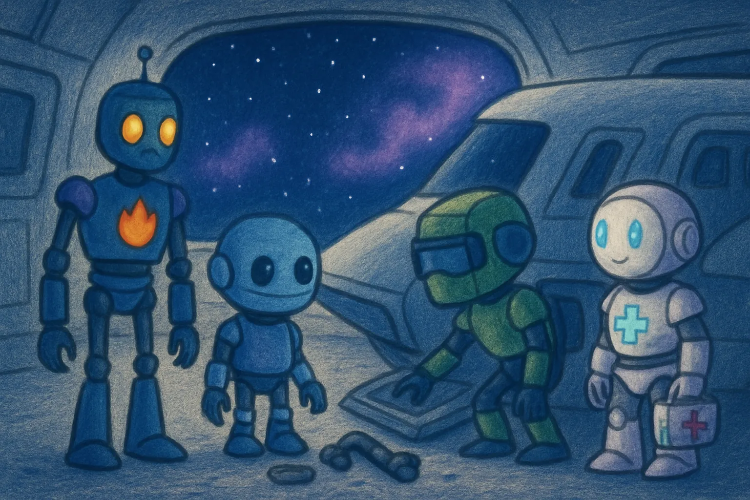 Their spaceship breaks down in the middle of deep space.