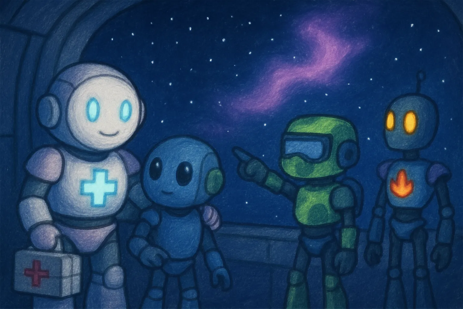 Celyn helps the robots feel calm, and Bryn finds a clear path home.