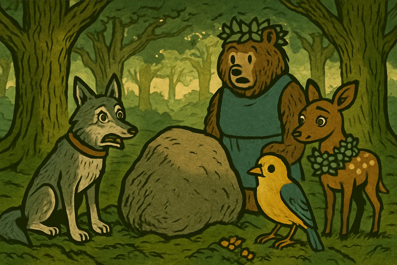 They find a big rock blocking their usual storytelling place.