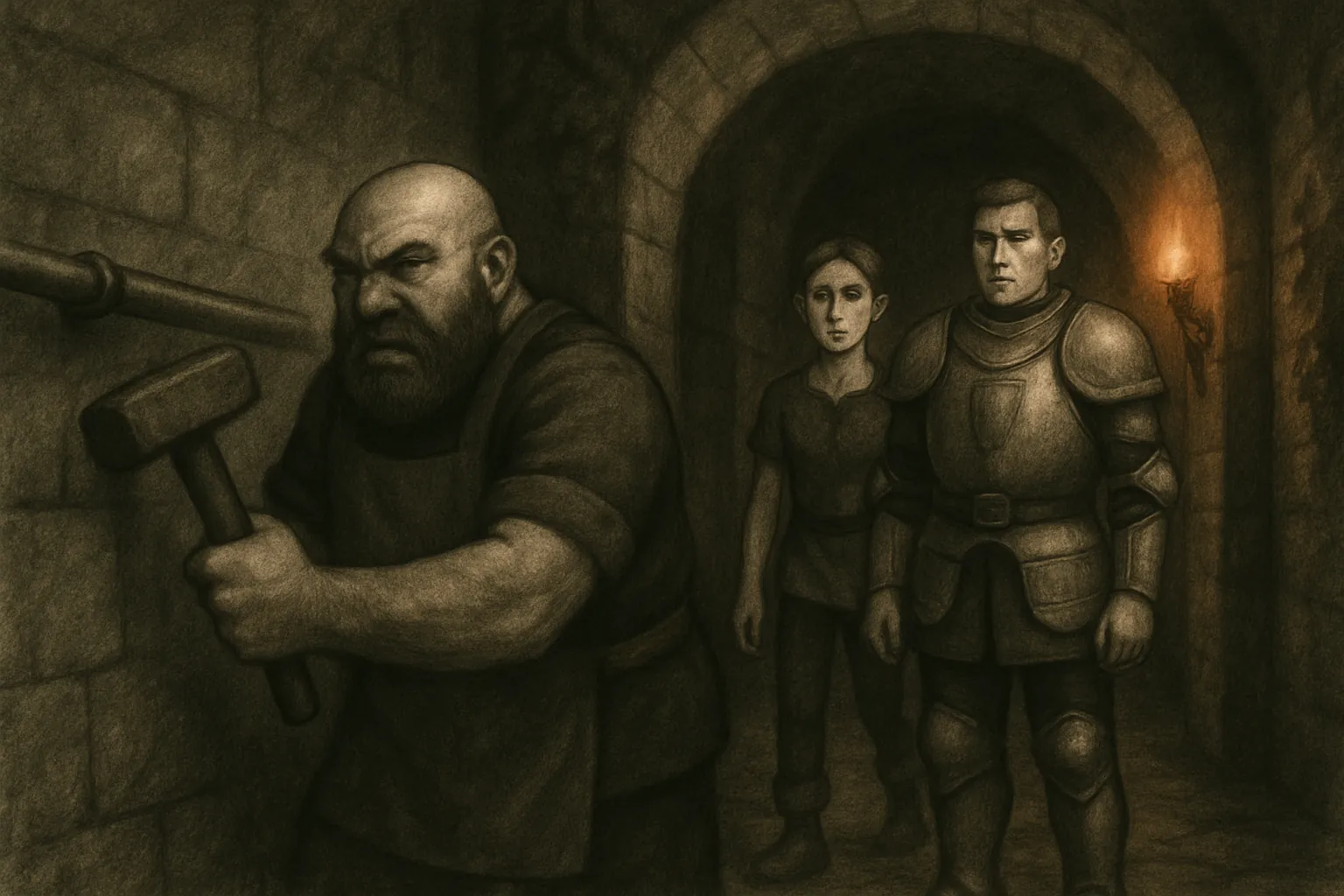 They enter the castle quietly, but Bran knocks a metal tool, causing a loud noise.