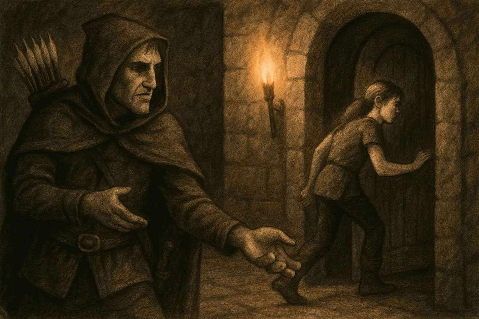 Garrick uses his skill to distract the guards while Mira finds the treasure room.