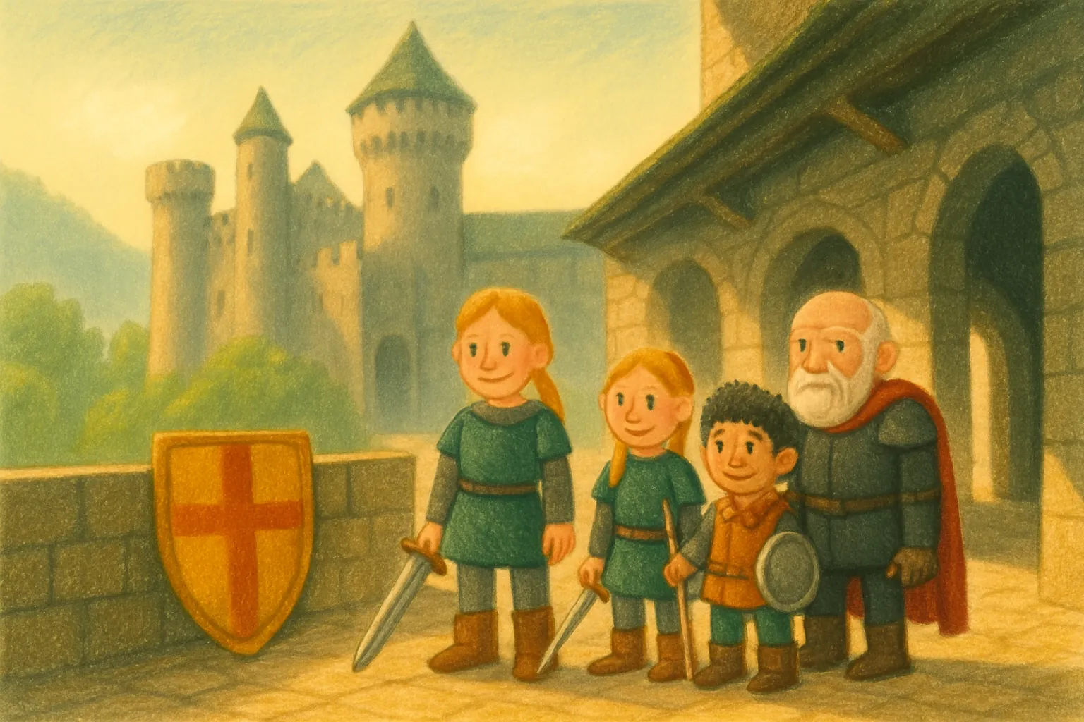 The knights prepare the shield and feel ready for the ceremony.