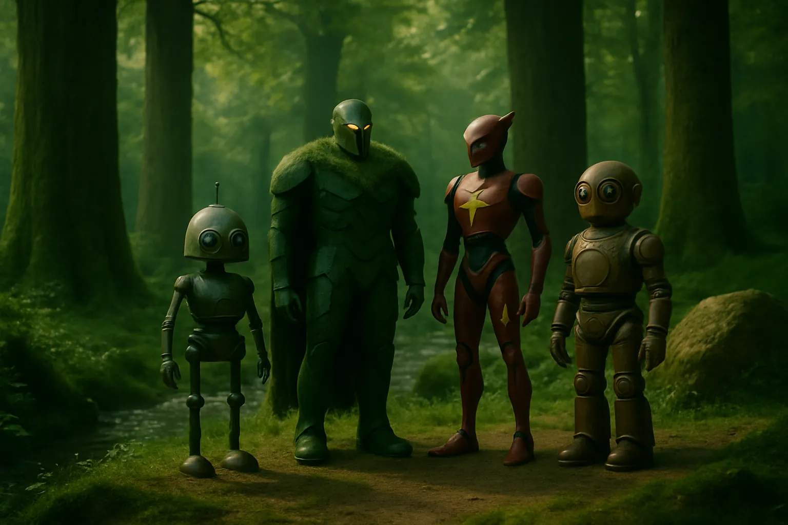 Nix and friends explore the lush forest together happily.