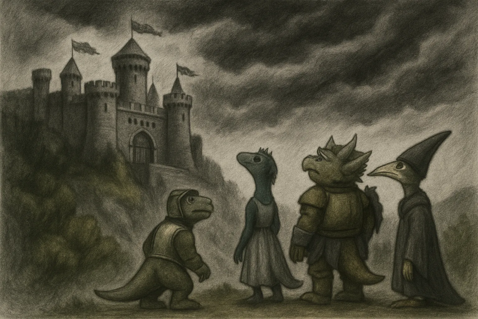 A strong storm comes towards the castle, threatening its safety.