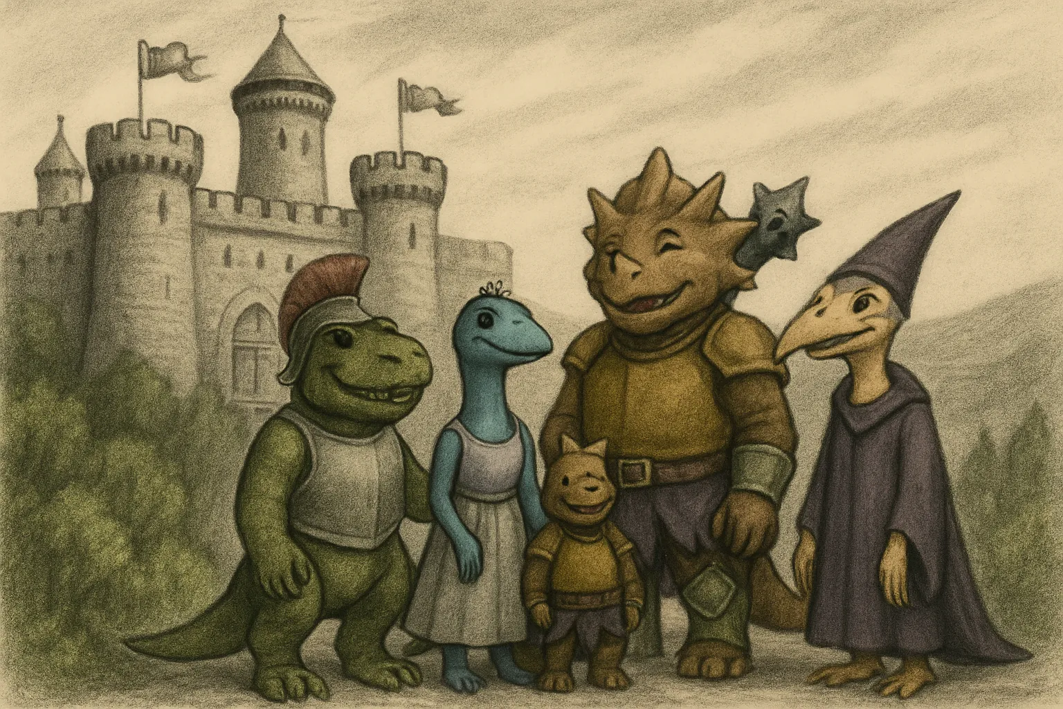 The storm ends. The group feels safe and calm again at the castle.