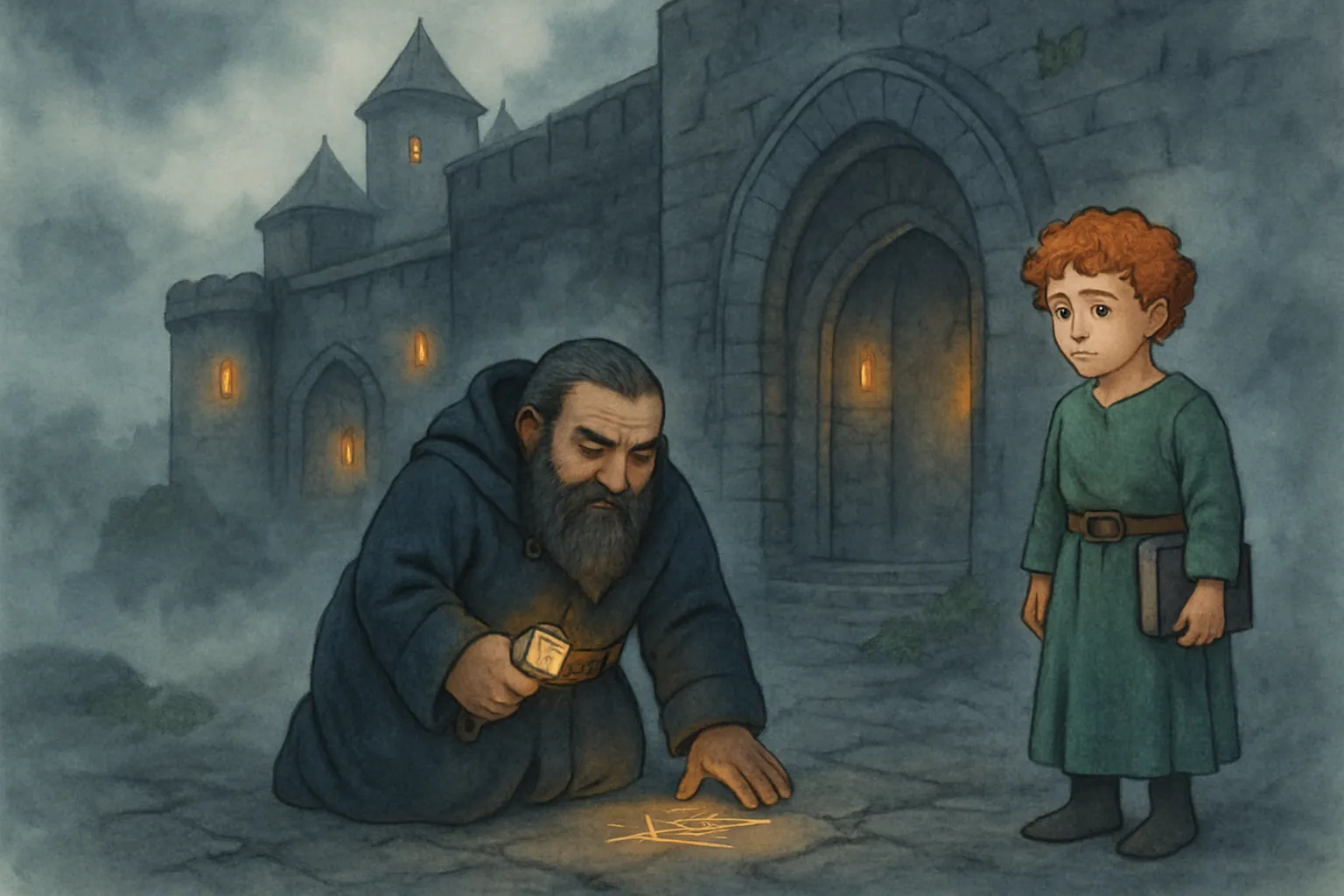 Borin discovers a strange glowing mark near the castle gate just as Mira reports Eldric's study is empty.