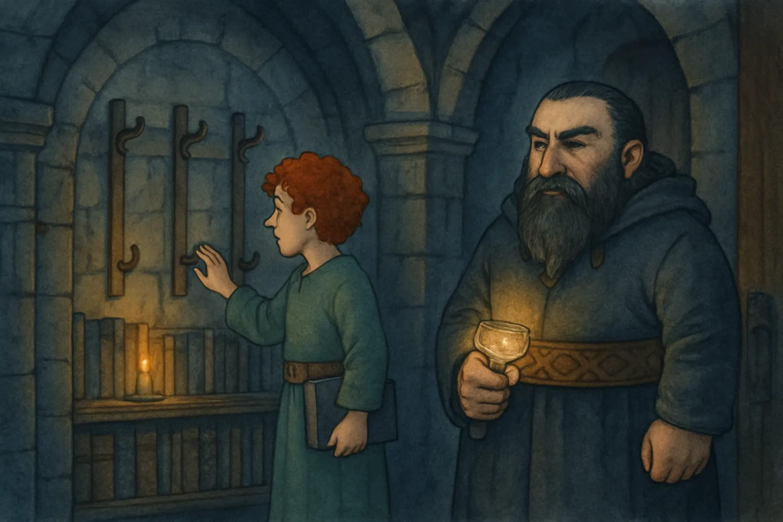 Mira and Borin enter the empty study and note Eldric's staff is missing from the rack.