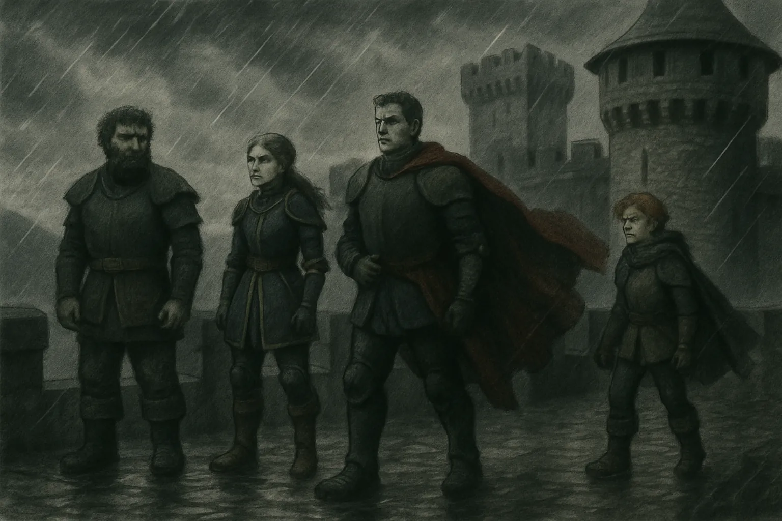 A heavy storm starts, making the walls weaker as rain and wind hit the castle hard.