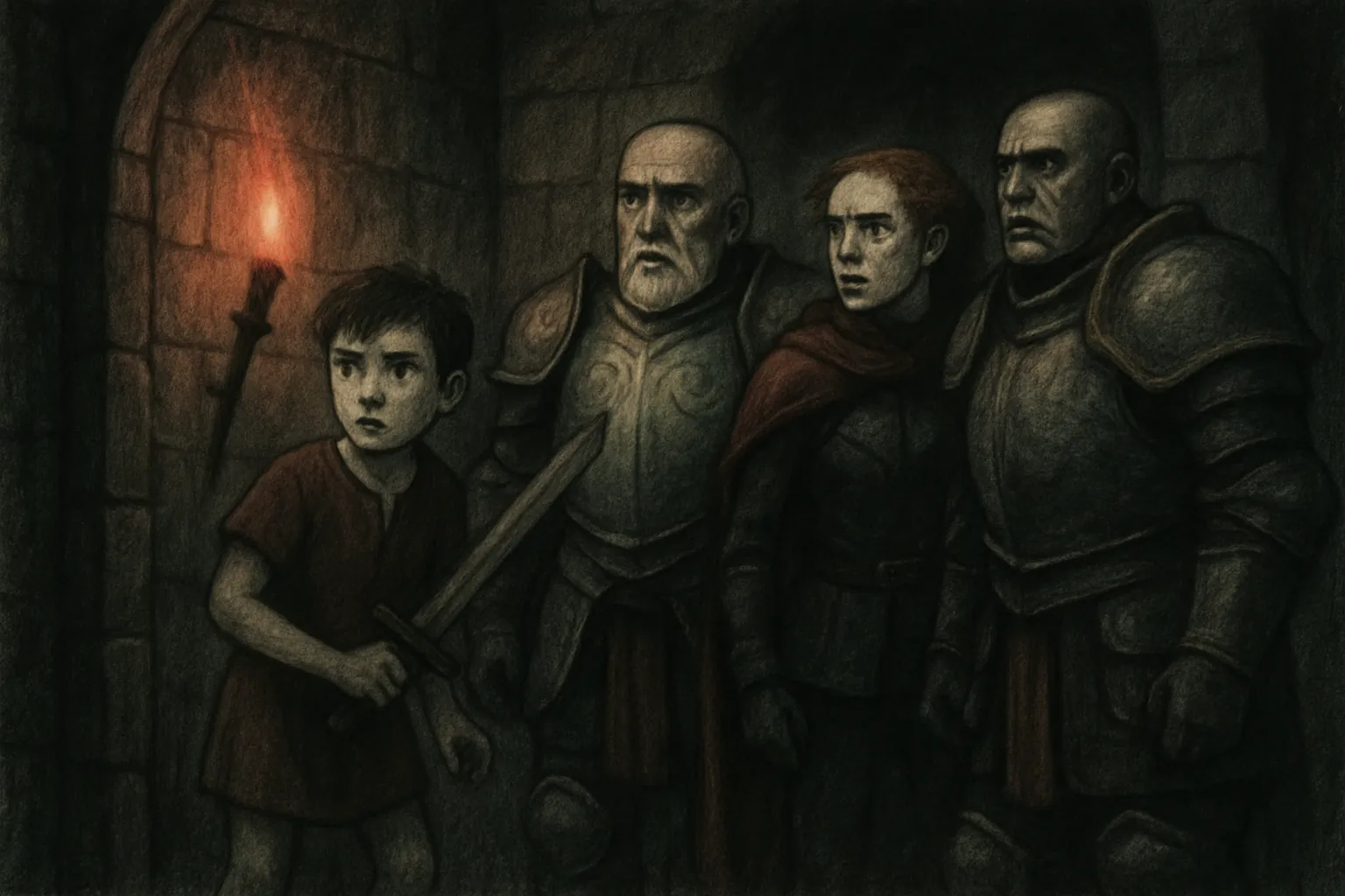 Inside the castle, the group sees moving shadows on the walls and hears soft whispers without anyone there.