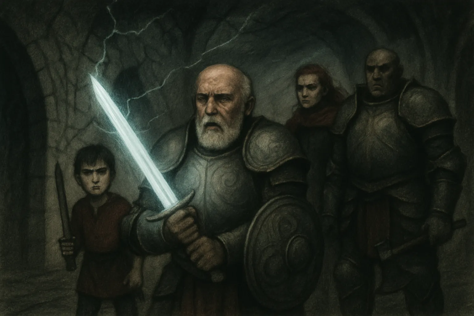 Edwin uses an old spell and a sword to break the evil spell causing the shadows, but the castle shakes and the lights flicker dangerously.