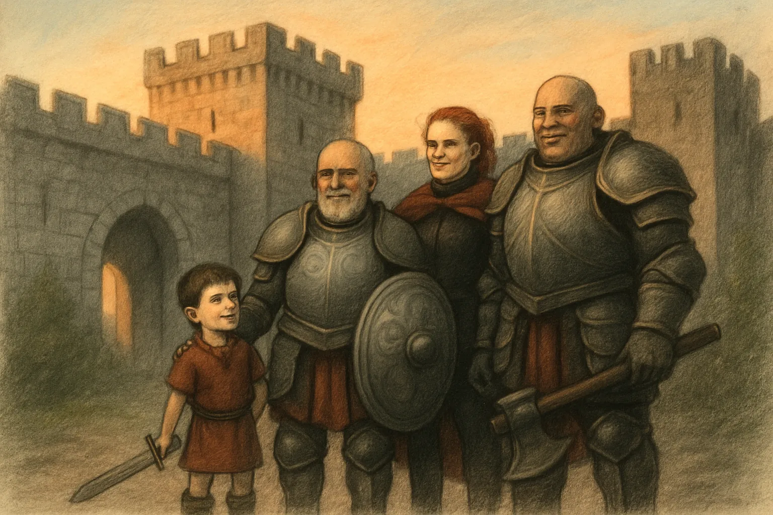 The shadow disappears, light returns to the castle, and the knights feel safe once more while watching the sunrise outside.