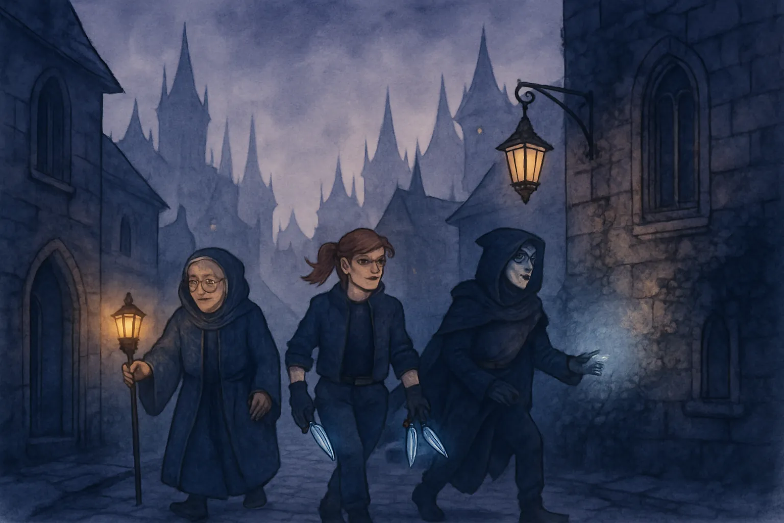 Los tres reúnen sus poderes para rastrear al ladrón a través de la ciudad entre sombras y neblina.
