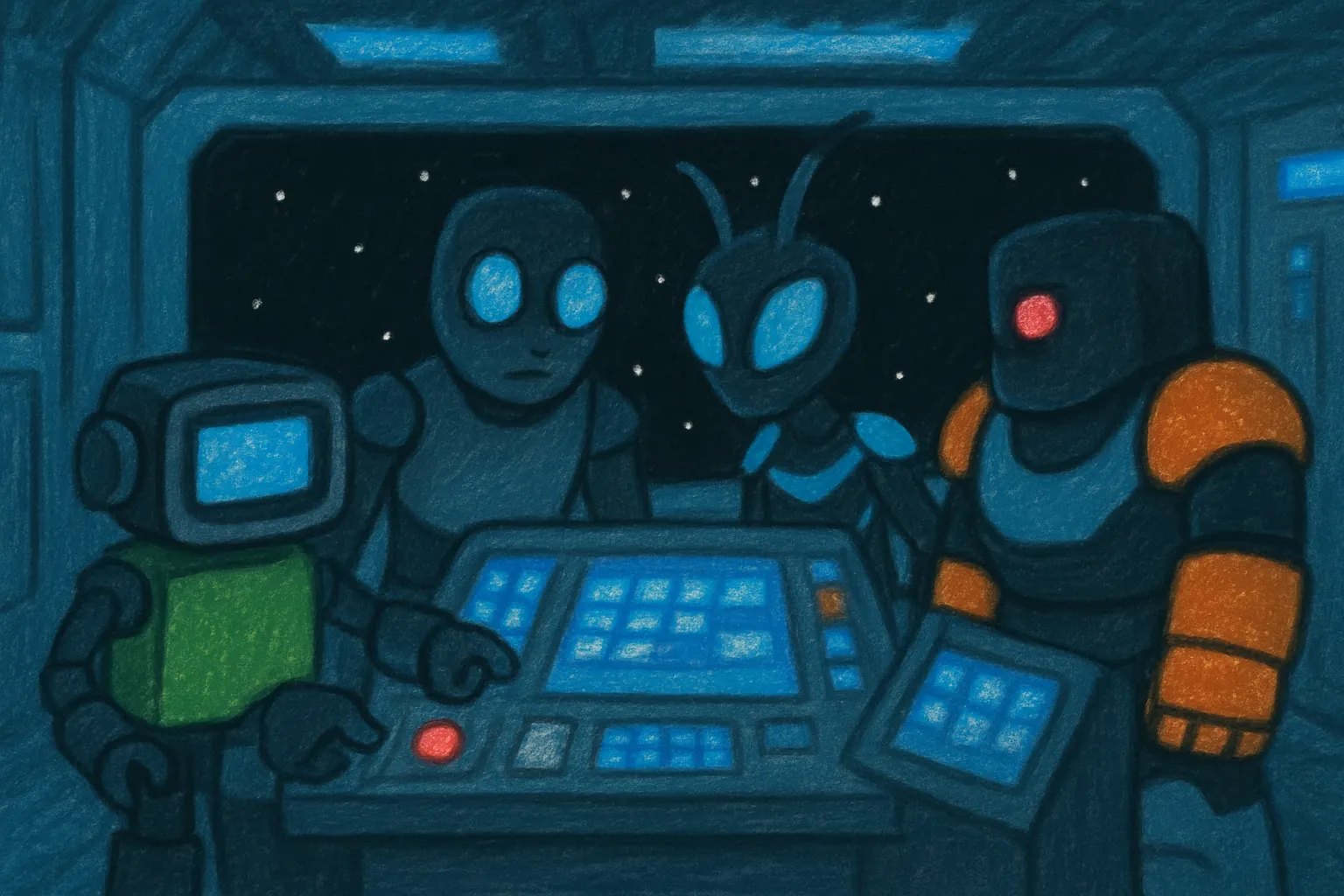 The ship's system shows a problem, and the robots must fix it.