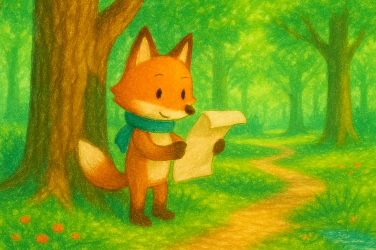 Max finds an old map in the sunlit forest.