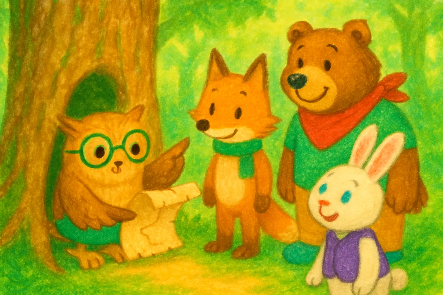 Ella remembers a story and finds the lost part in a tree hole.