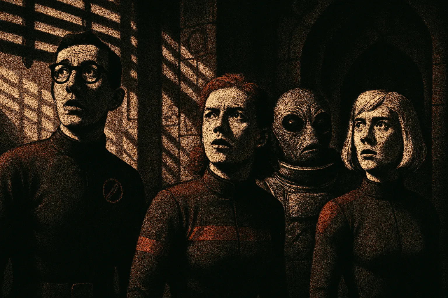 Suddenly, the ground shakes; the team hears loud sounds from below.