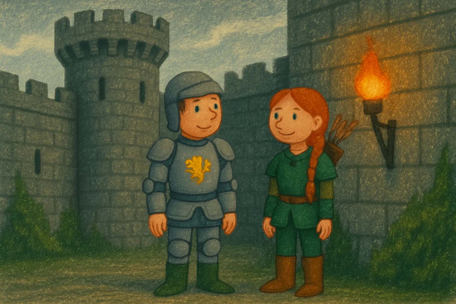 Luc et Éloïse parlent de la tour mystérieuse du château.