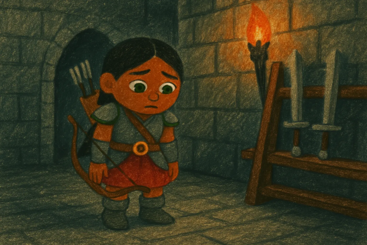 Ella checks the armour room but does not find the key.
