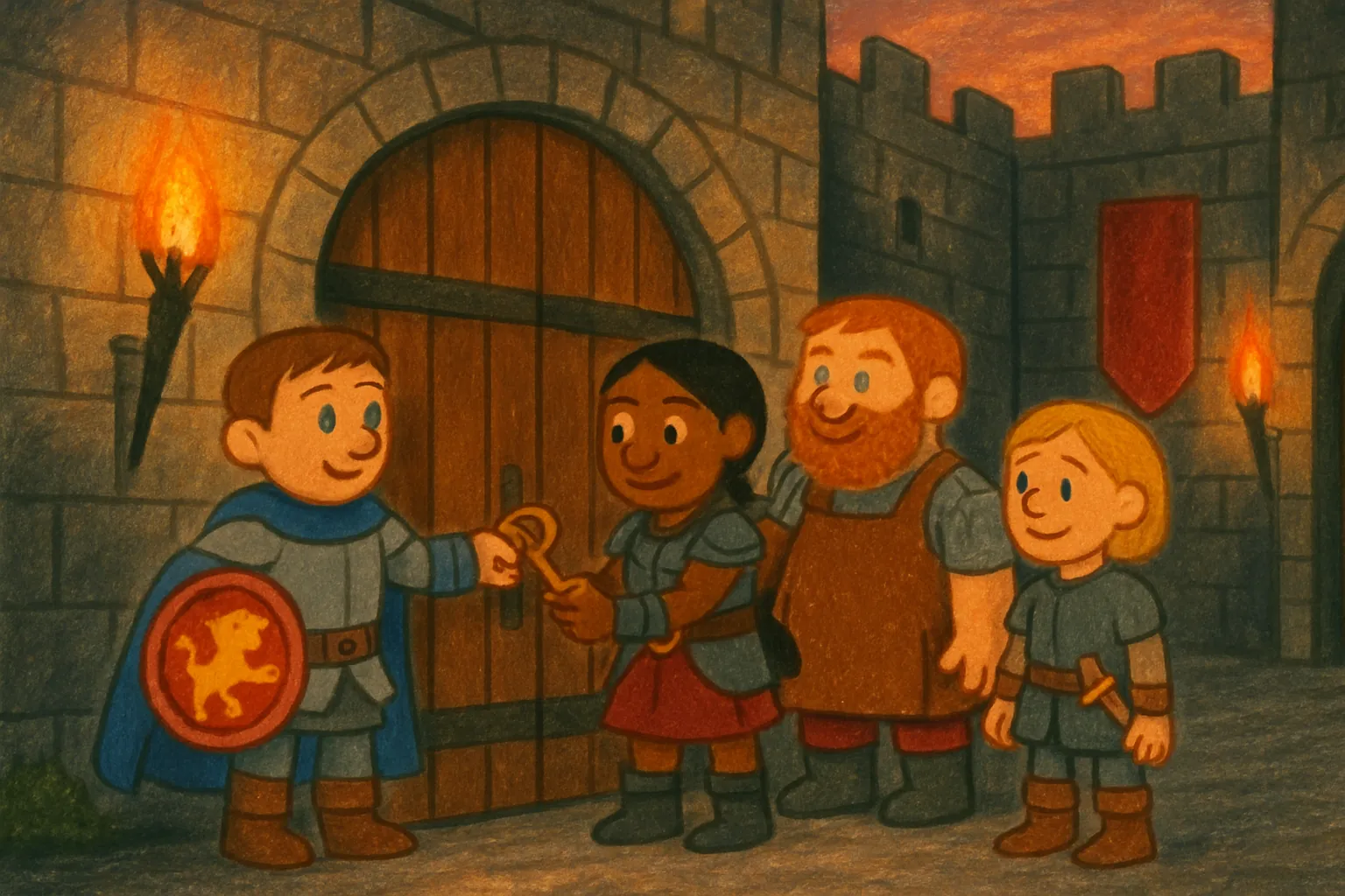 The knights lock the castle safely and feel proud.